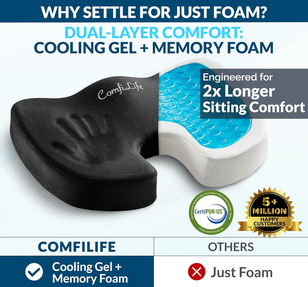 ComfiLife Premium Gel & Memory Foam Seat Cushion ‰ÛÒ Doctor Recommended