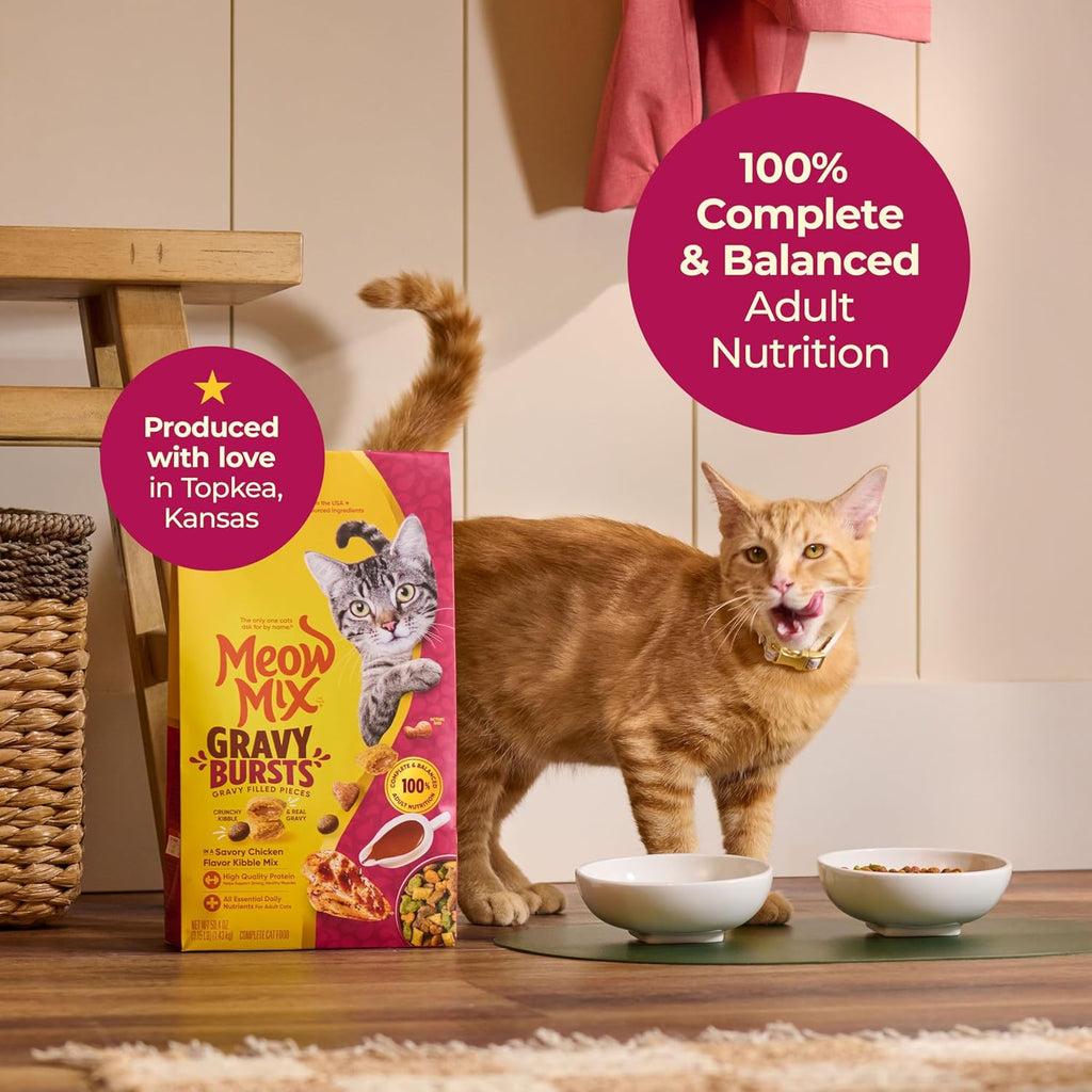 Meow Mix Gravy Bursts, Savory Chicken Flavor Mix, Gravy Filled Dry Cat Food