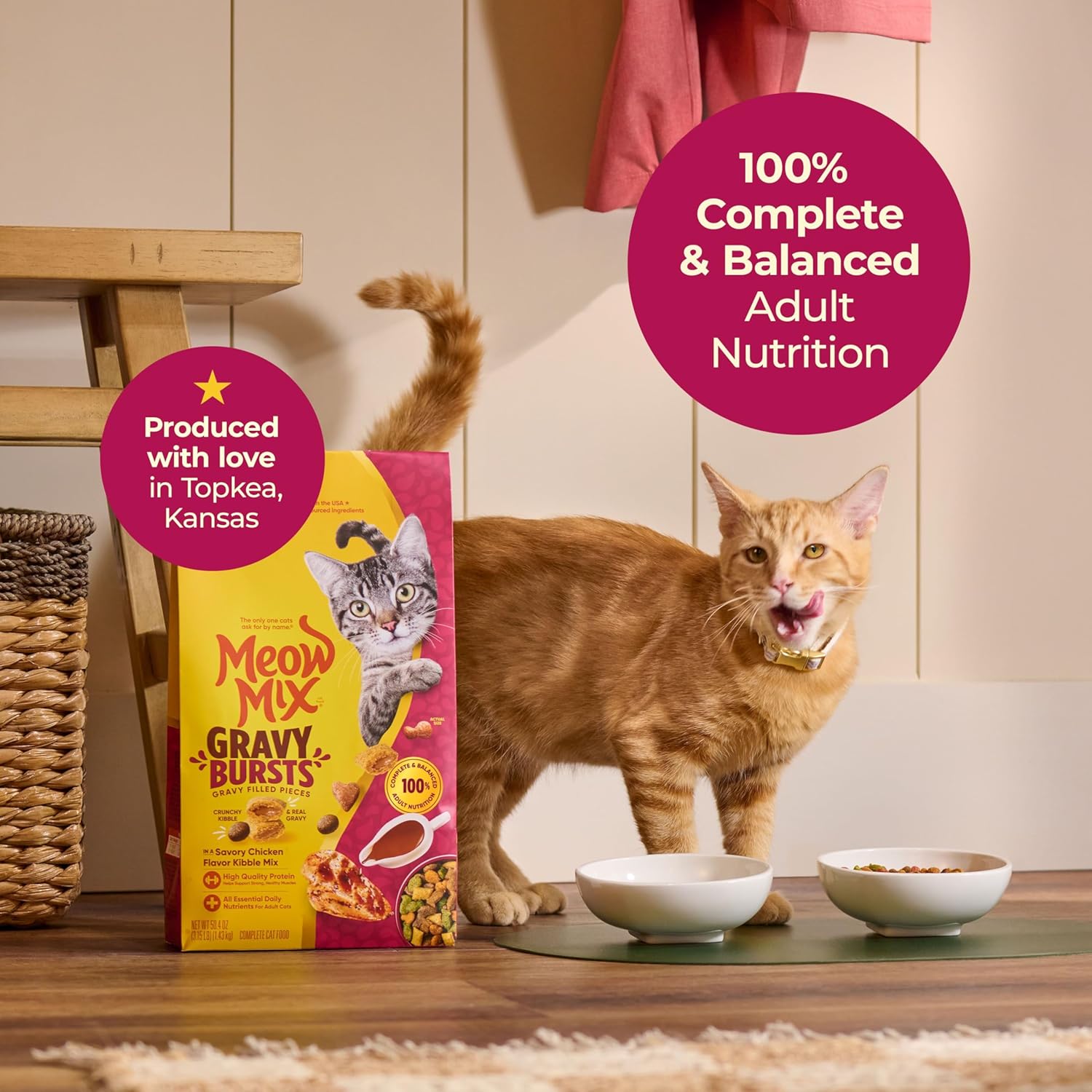 Meow Mix Gravy Bursts, Savory Chicken Flavor Mix, Gravy Filled Dry Cat Food