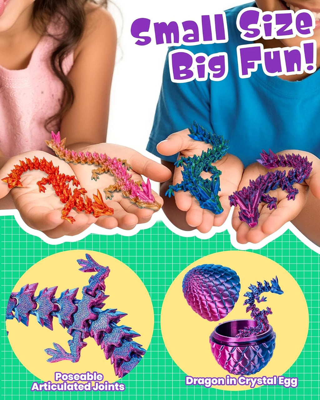 TBOLINE 4PCS 3D Printed Dragon Egg, Easter Basket Stuffers for Kids