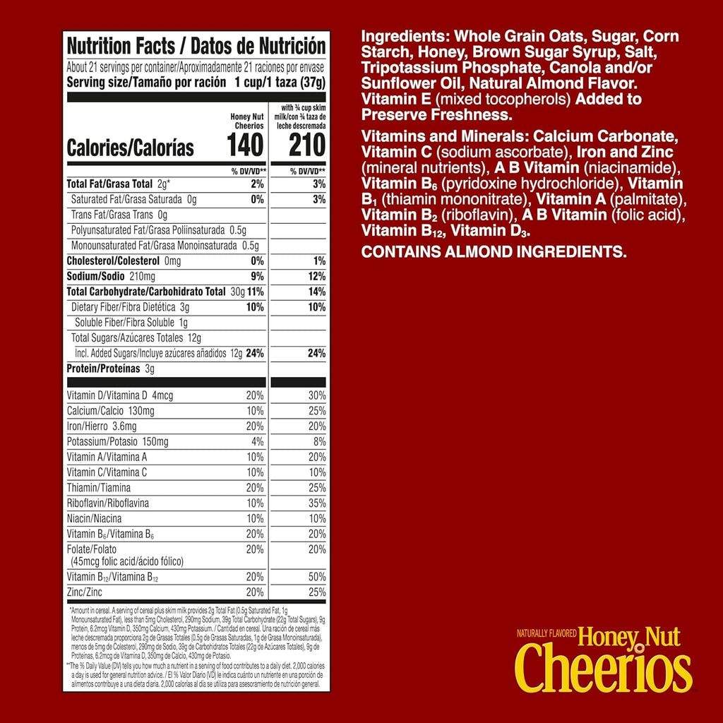Honey Nut Cheerios, Heart Healthy Gluten Free Breakfast Cereal with Whole