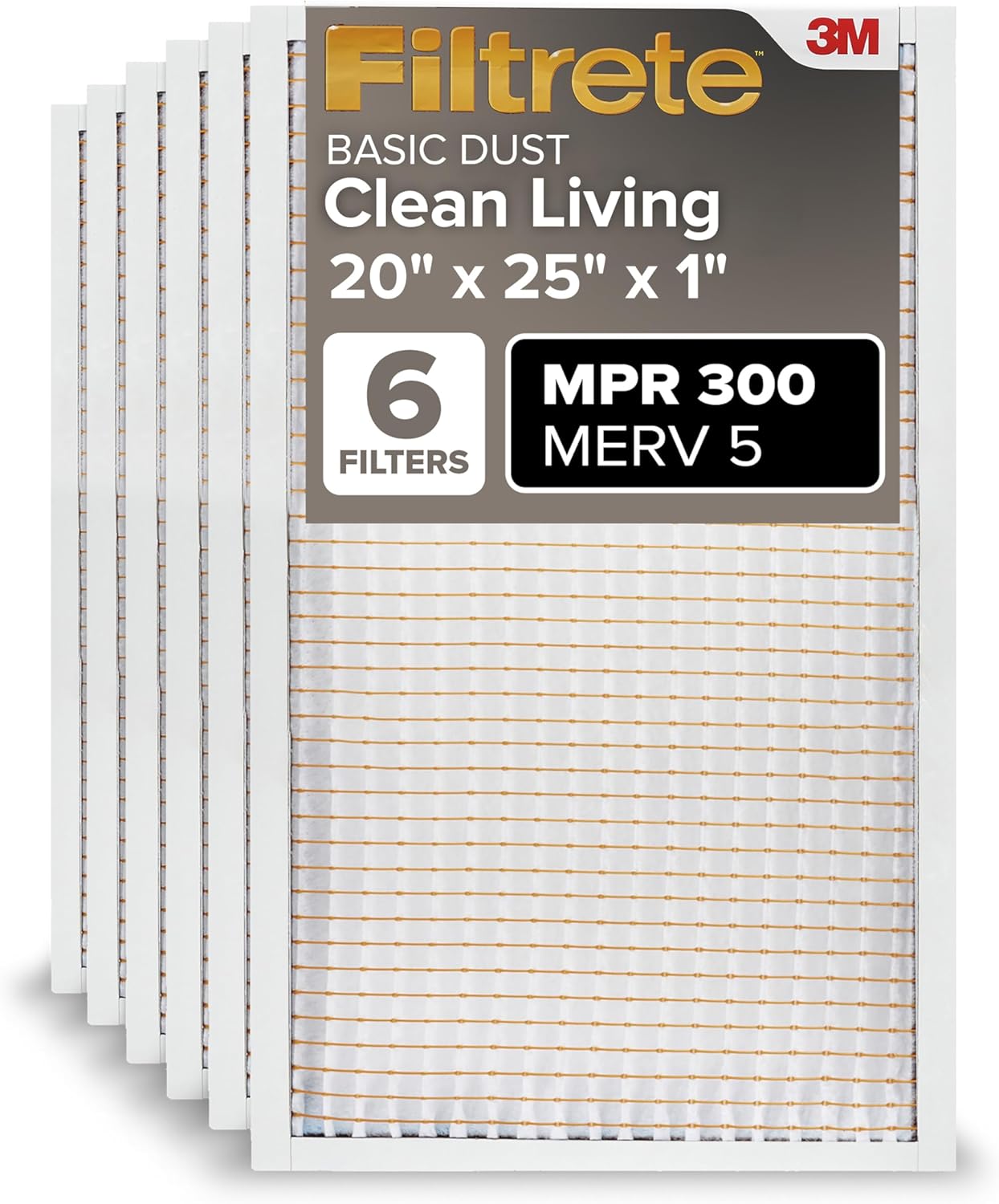 Filtrete 20x25x1 Air Filter MERV 5, 6-Pack AC Furnace HVAC Filters for Home