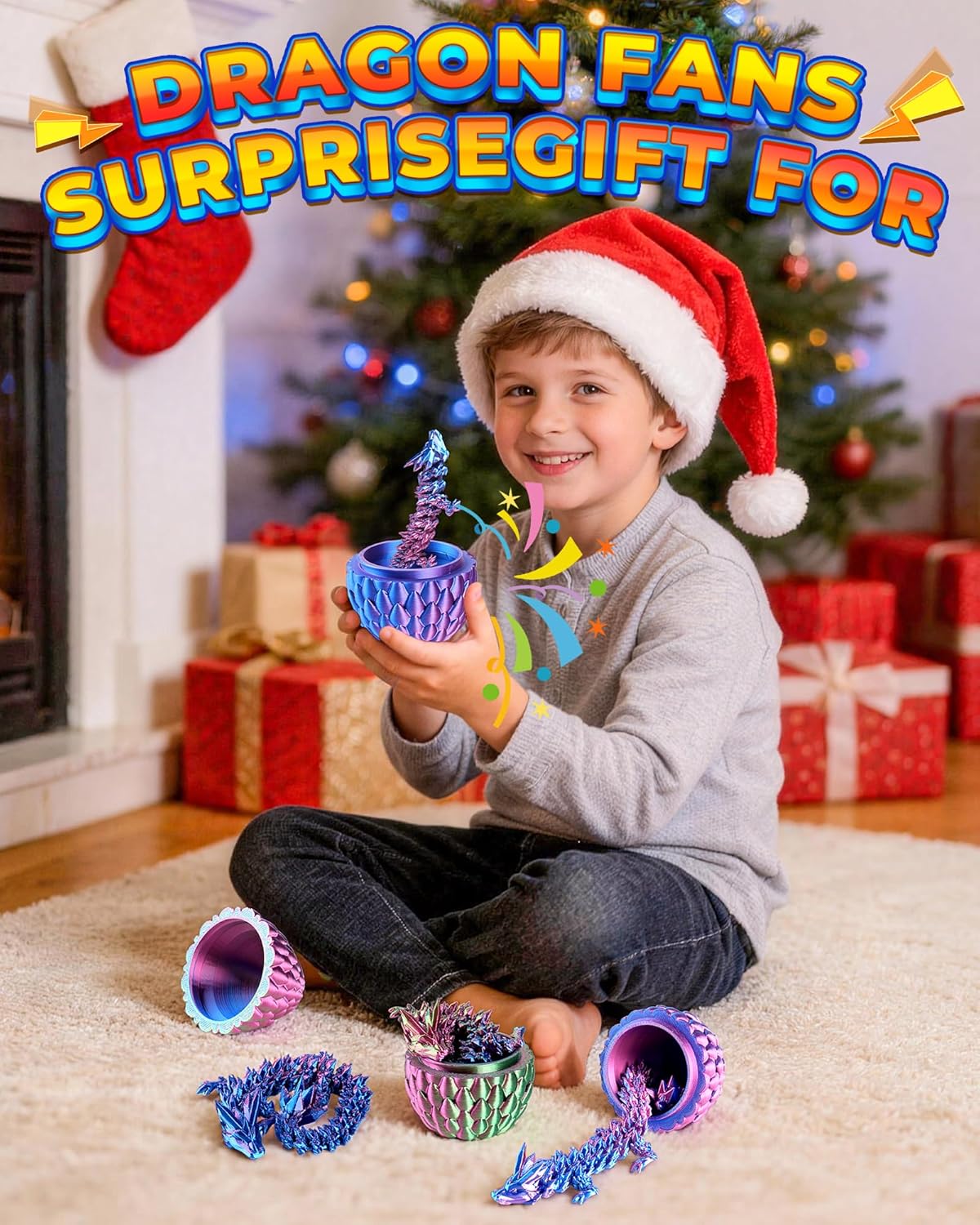 Rapean 8" 3D Printed Dragon Eggs, Easter Basket Stuffers for Kids and Teens