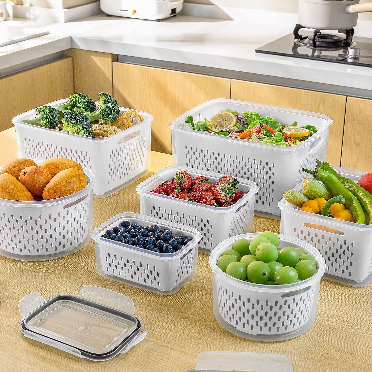 Freshmage Fruit Storage Containers for Fridge with Removable Colander