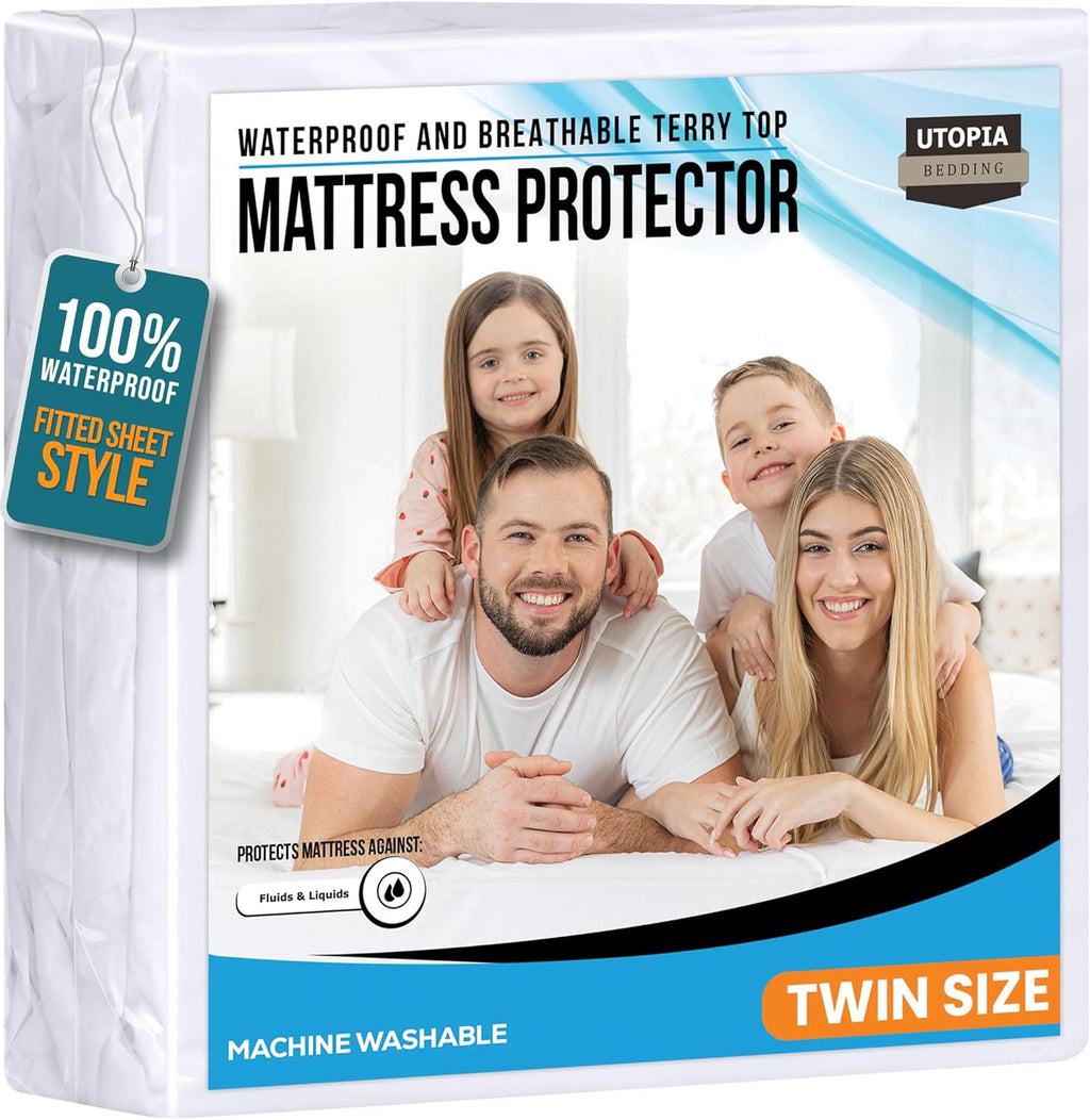 Twin Size Mattress Protector Waterproof, Premium 200 GSM Terry Mattress