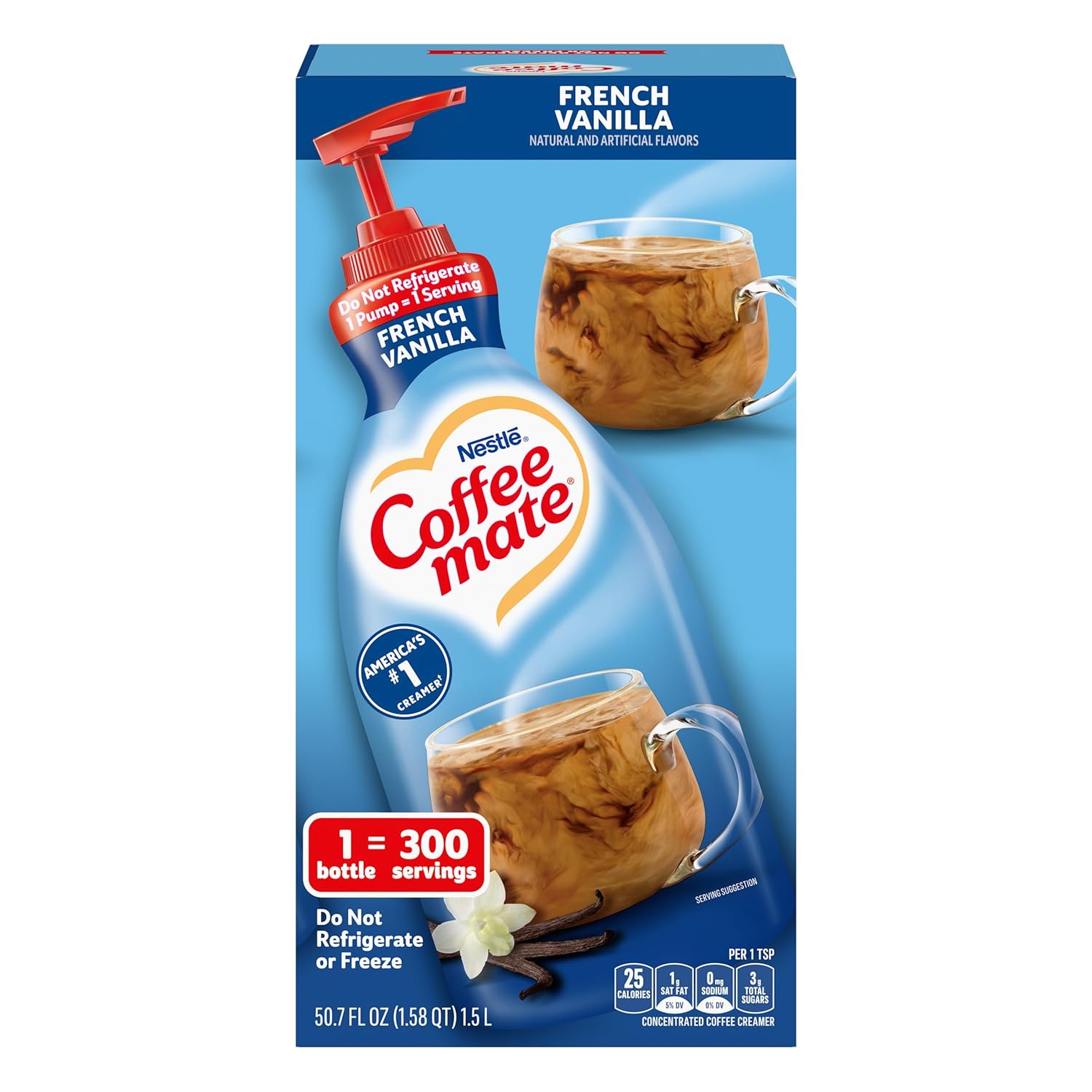 Nestle Coffee Mate Coffee Creamer, French Vanilla, Concentrated Liquid Pump