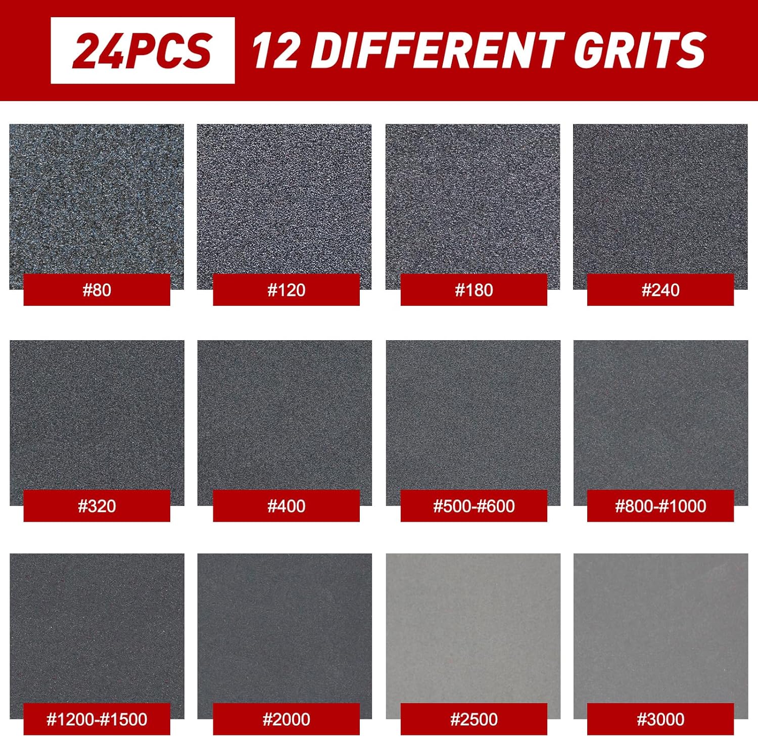 24 Pcs Sanding Sponge 80-3000 Grit Sandpaper Assortment, Washable & Reusable
