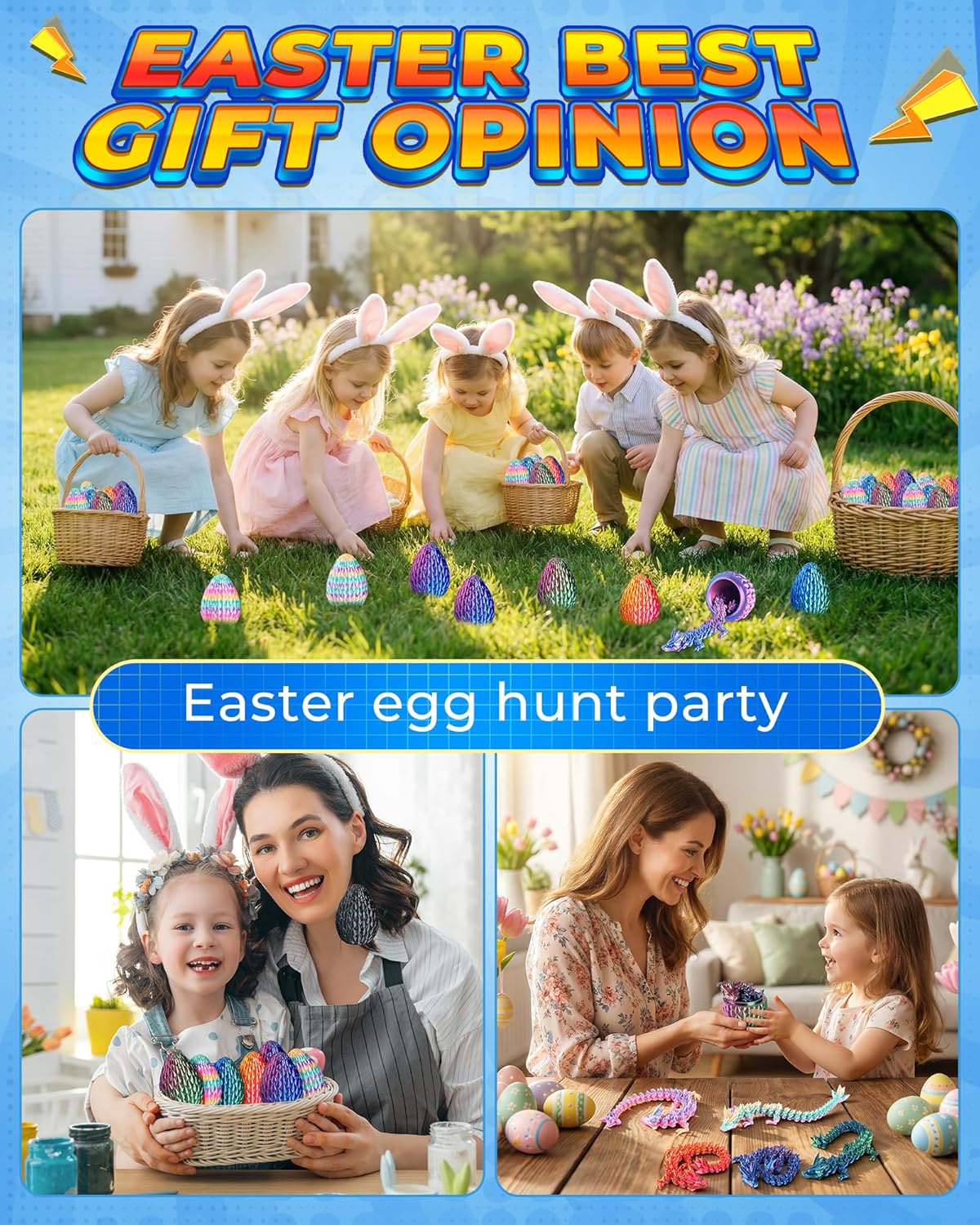 Rapean 8" 3D Printed Dragon Eggs, Easter Basket Stuffers for Kids and Teens