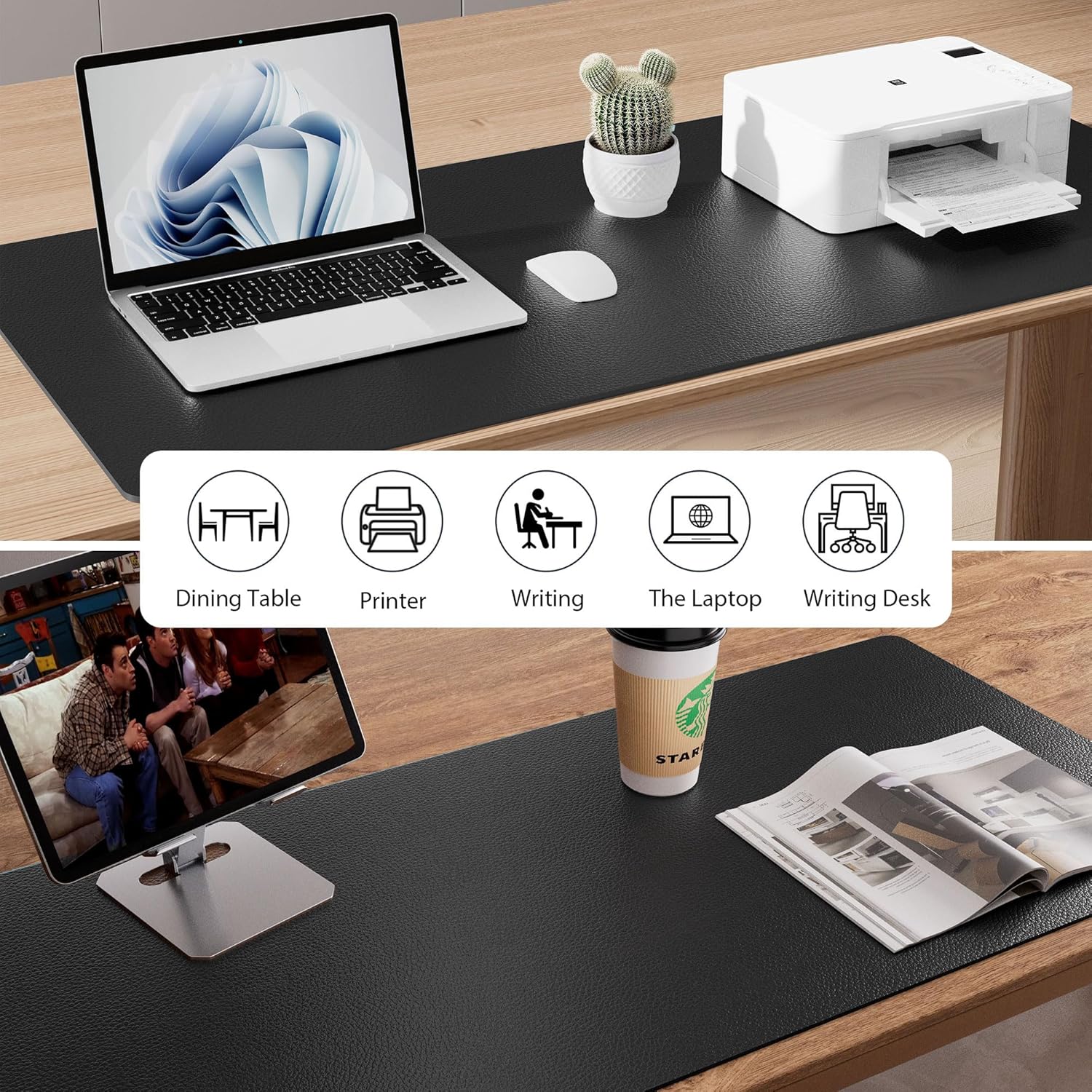 Aothia Non-Slip Waterproof PU Leather Desk Pad Protector for Mouse, Writing