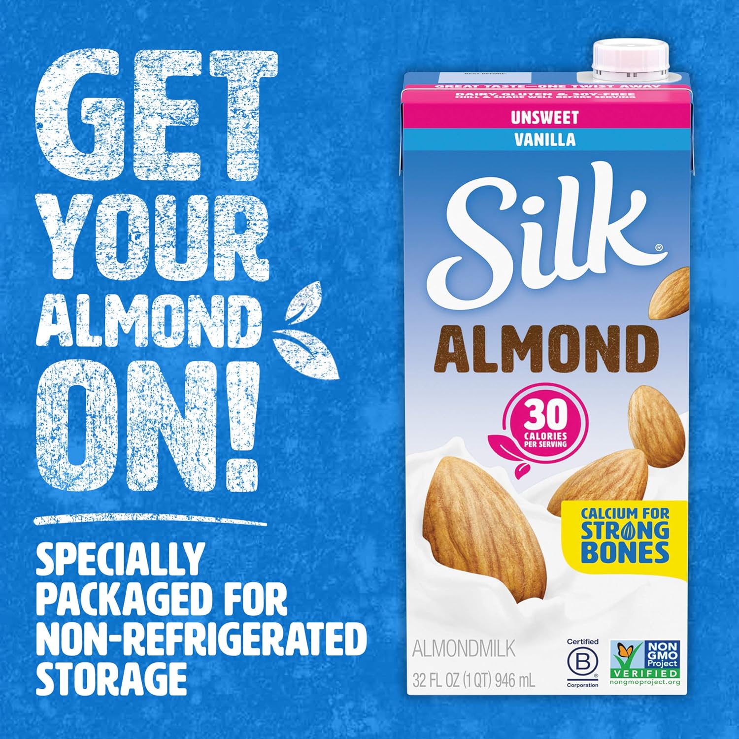 Silk Shelf-Stable Almond Milk, Unsweetened Vanilla, Dairy-Free, Vegan