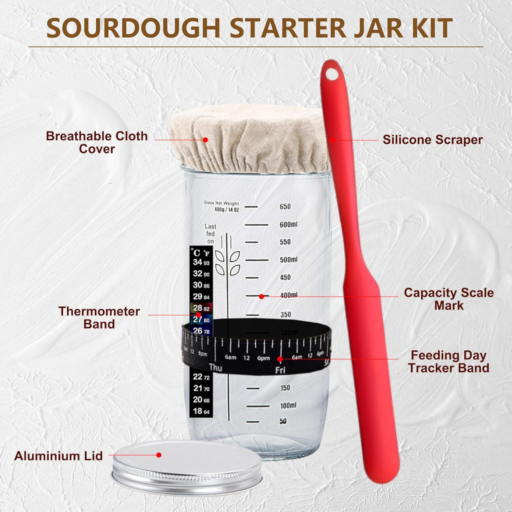 Complete Sourdough Starter Kit, Banneton Bread Proofing Basket with Glass