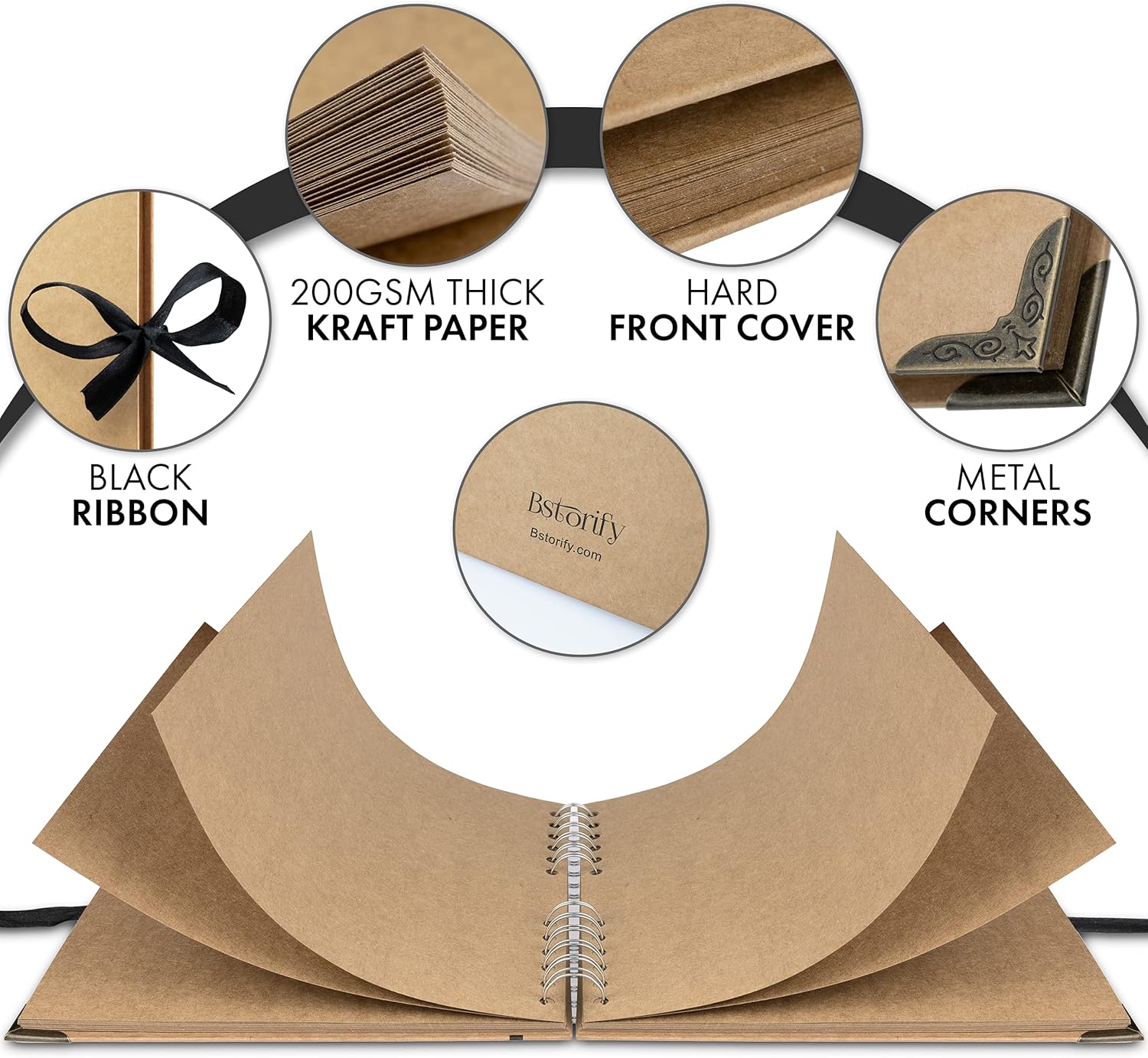 Bstorify Scrapbook Album 60 Pages (8 x 8 Inch) Brown Thick 200gsm Kraft