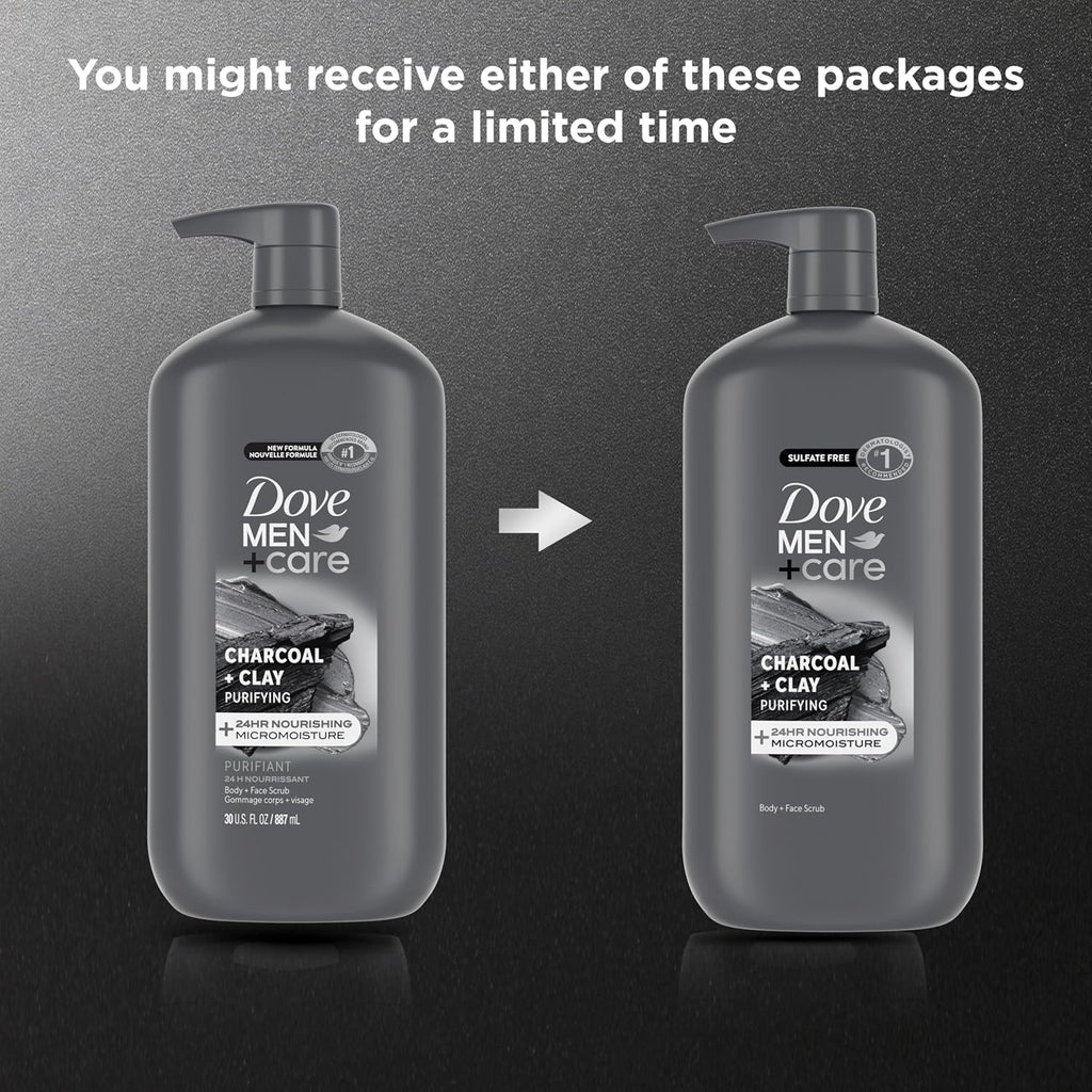 DOVE MEN + CARE Body and Face Scrub Charcoal + Clay Body Wash for Men with