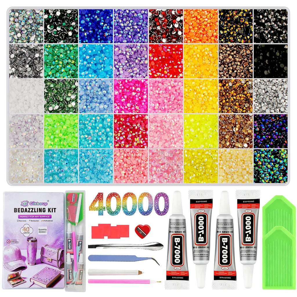 40,000-Piece Bedazzling Kit, 40 Colors, 3mm Jelly AB Resin Rhinestones