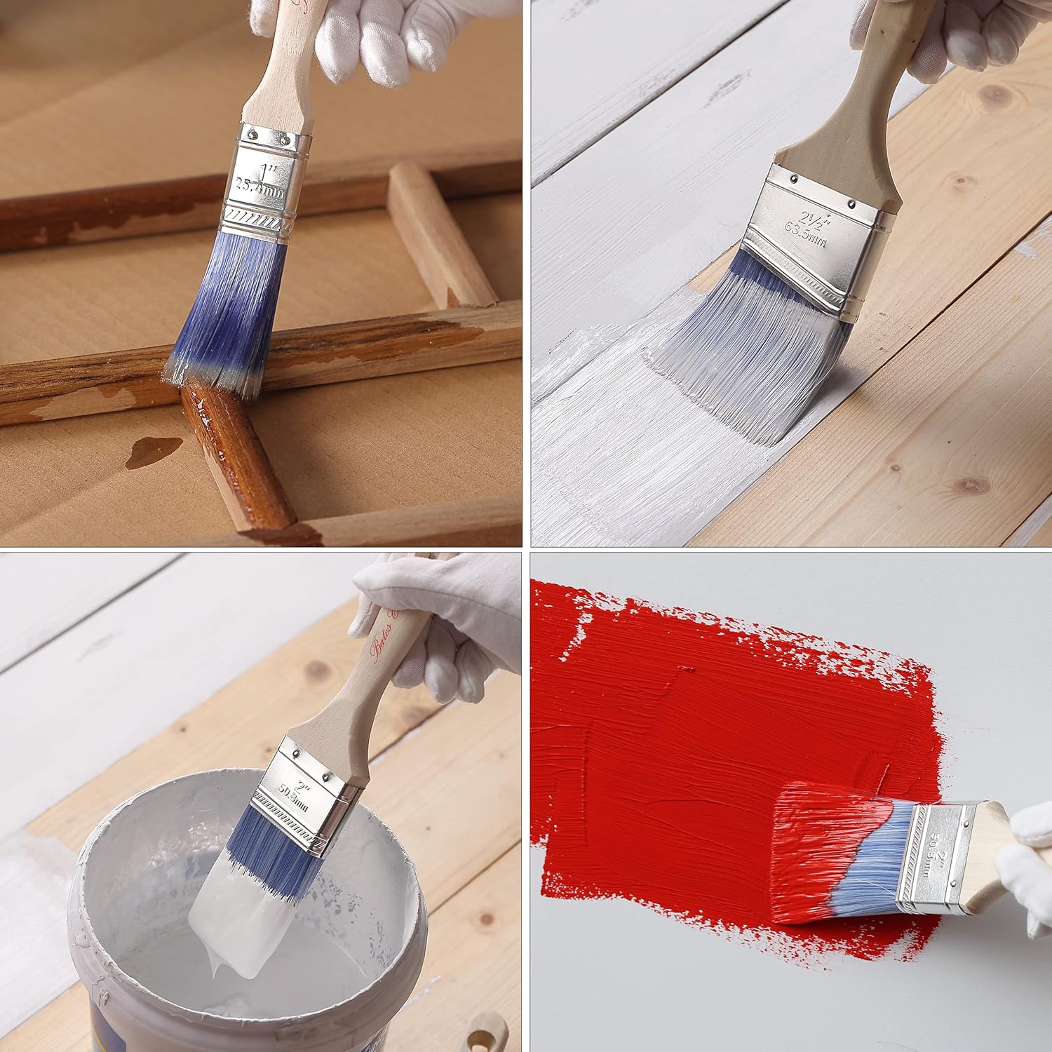 Bates- Paint Brushes, 6 Pack, Treated Wood Handle, Paint Brushes for Walls