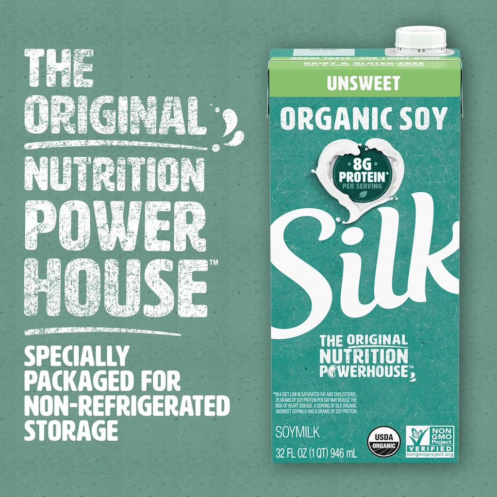 Silk Shelf-Stable Organic Soy Milk, Unsweetened, Dairy-Free, Vegan, Non-GMO