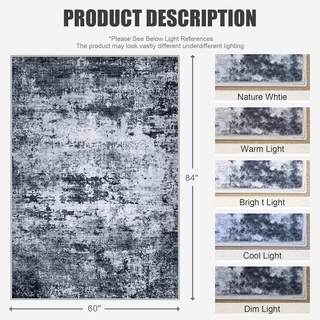 5x7 Area Rug Living Room Rug: Washable Modern Abstract Soft Thin Rug Indoor