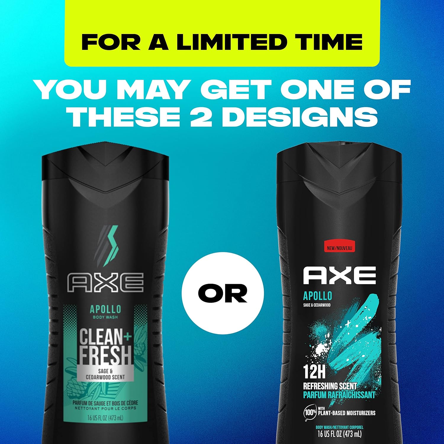 AXE Body Wash Apollo 4 Count for Long Lasting Freshness Sage & Cedarwood