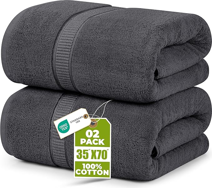 Utopia Towels Jumbo Bath Sheet 2 Piece, 600 GSM, 35 by 70 Inches, 100% Ring