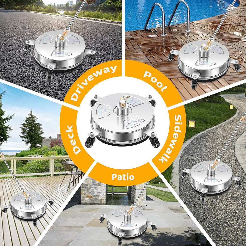 14" Pressure Washer Surface Cleaner with 4 Wheels - Stainless Steel Surface