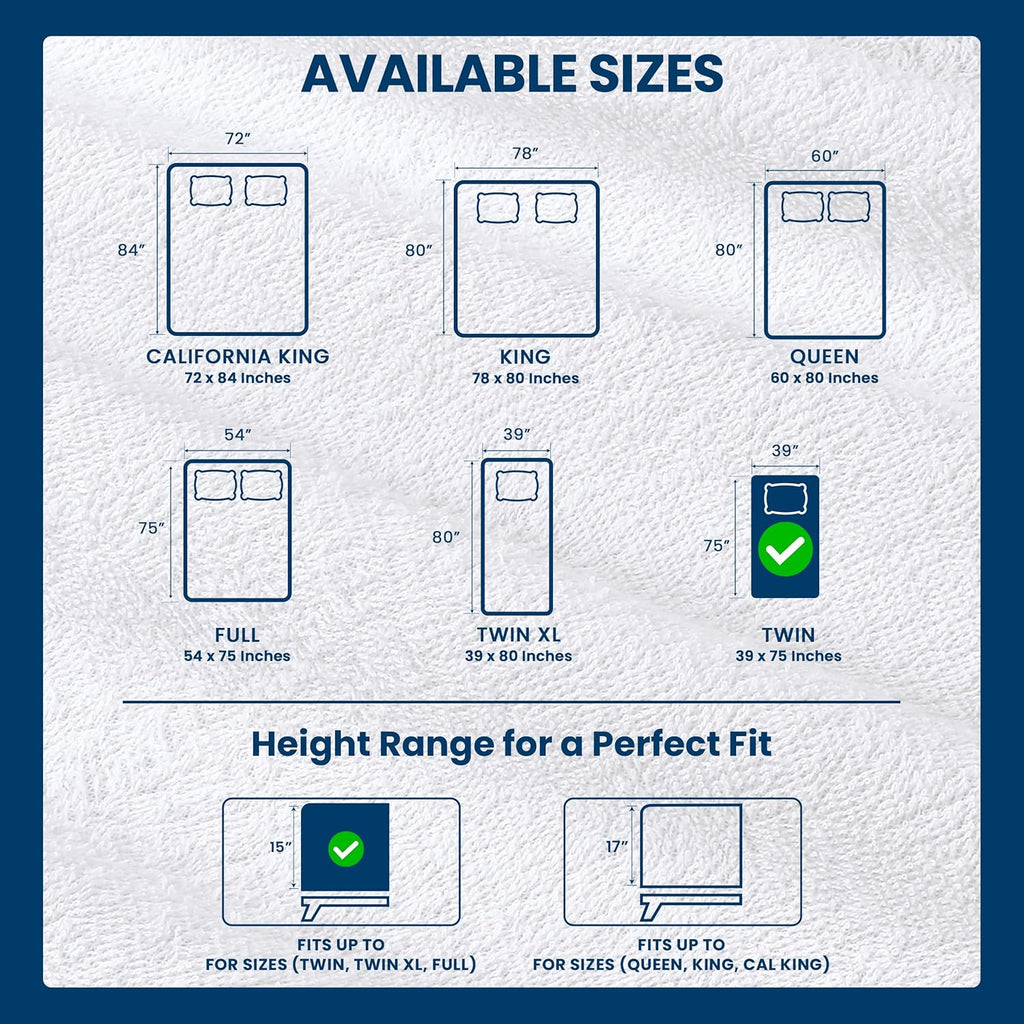 Twin Size Mattress Protector Waterproof, Premium 200 GSM Terry Mattress