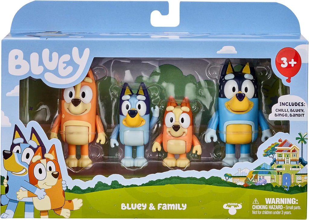 Bluey Family Figure Pack of 4, Robust Poseable Character Toys with Bingo