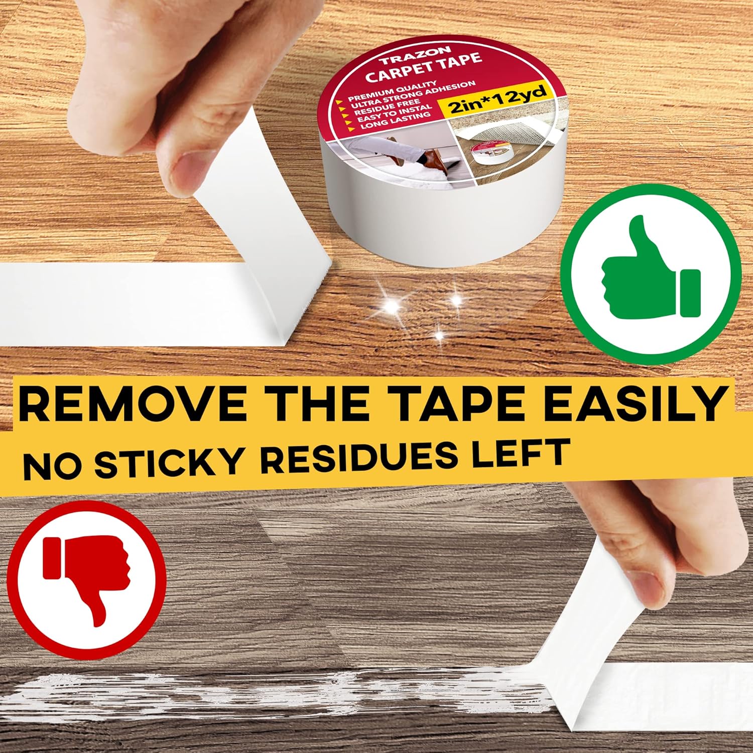 Carpet Tape Double Sided - Rug Tape Grippers for Hardwood Floors and Area