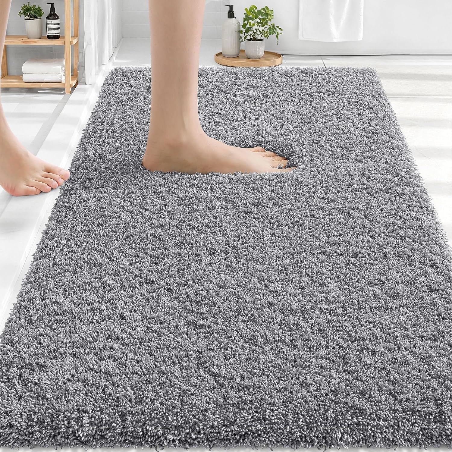 OLANLY Microfiber Bathroom Rugs 30x20, Soft Highly Absorbent Bath Mat, Grey