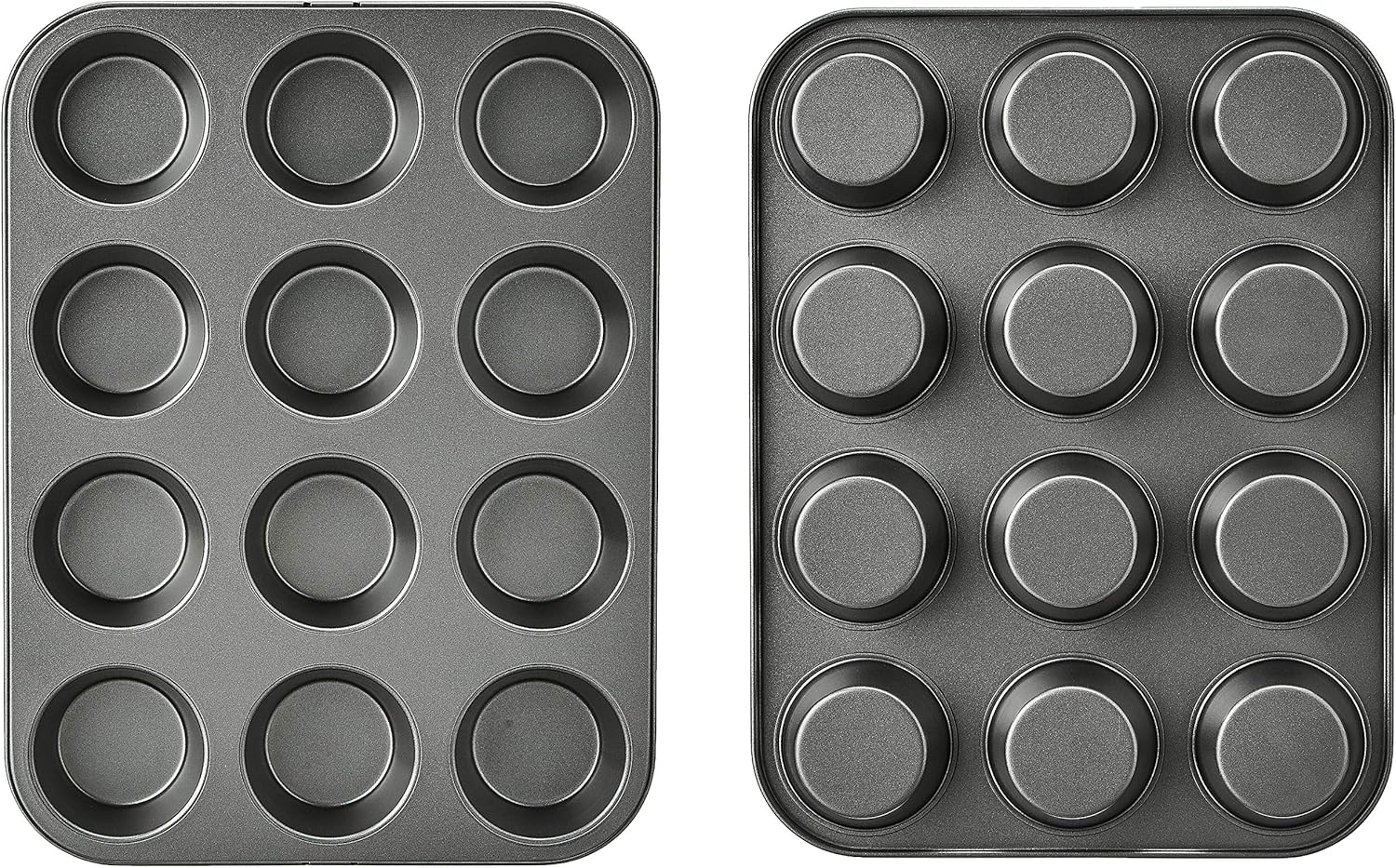 Amazon Basics Nonstick Muffin Pan, Set of 2, Sturdy, Oven Safe, Bakes Evenly