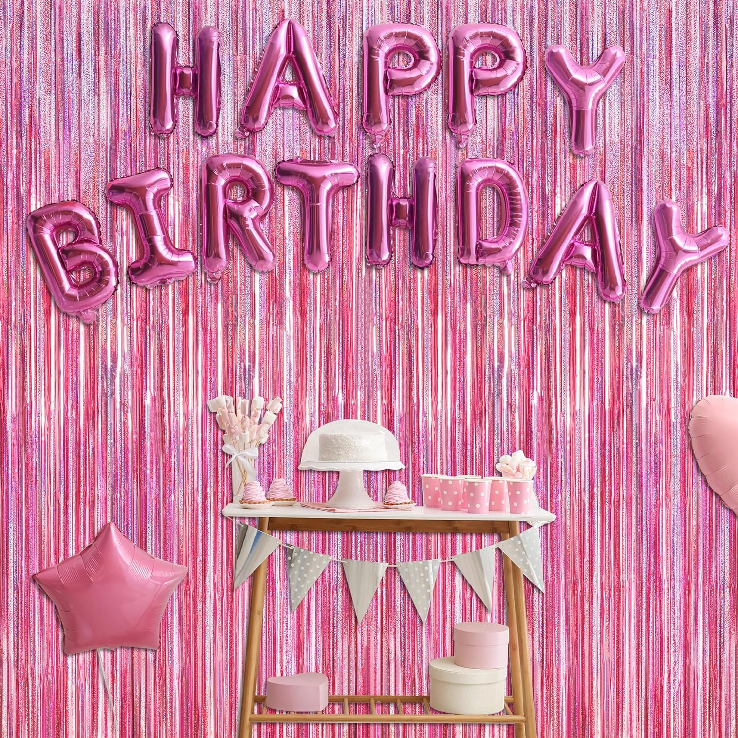 2 Pack Glitter Pink Backdrop, 3.28 FT x 7.05 FT Birthday Party Decorations