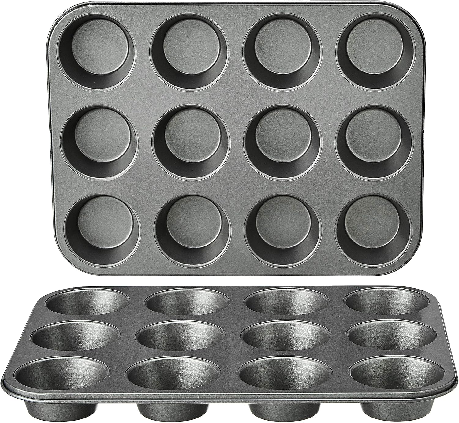 Amazon Basics Nonstick Muffin Pan, Set of 2, Sturdy, Oven Safe, Bakes Evenly
